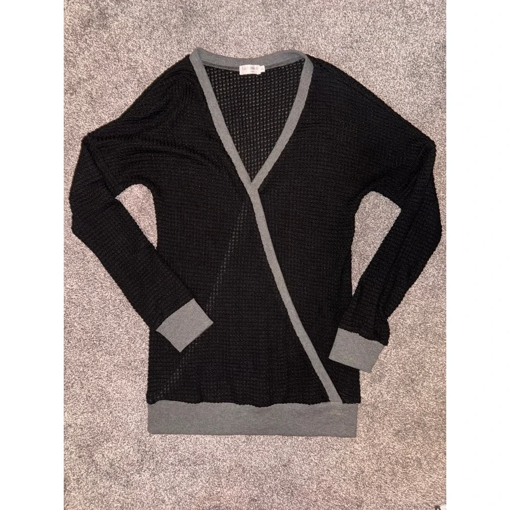 Luckymore Women's Black and Grey V-Neck Wrap Sweater -‎ Small